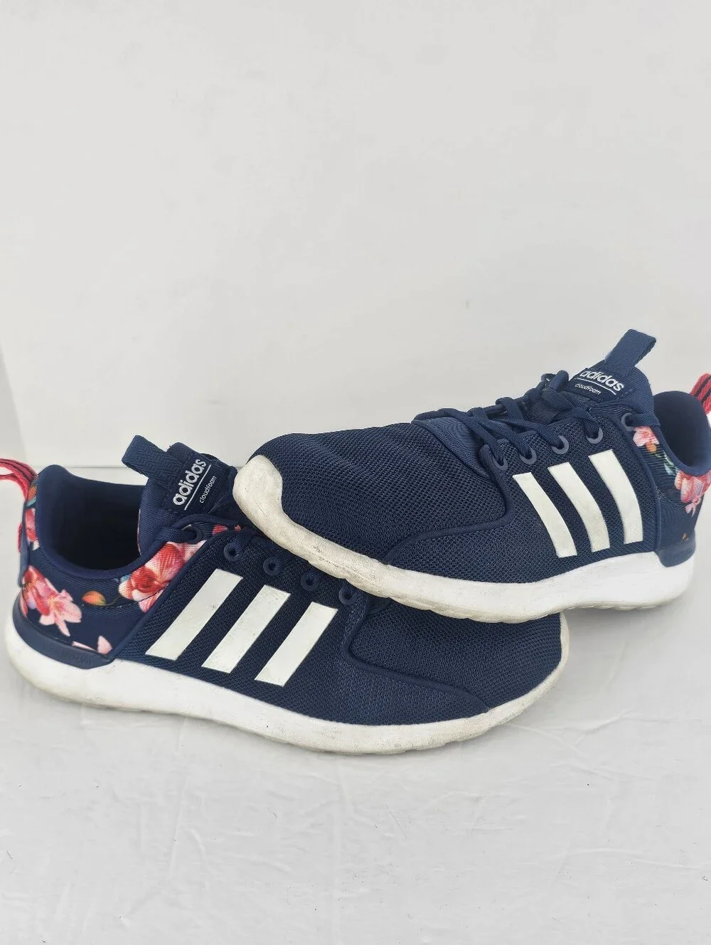 Adidas Cloudfoam Lite Racer Blue & Floral 8.5 Workout Running Gym Casual GUC - Picture 3 of 8